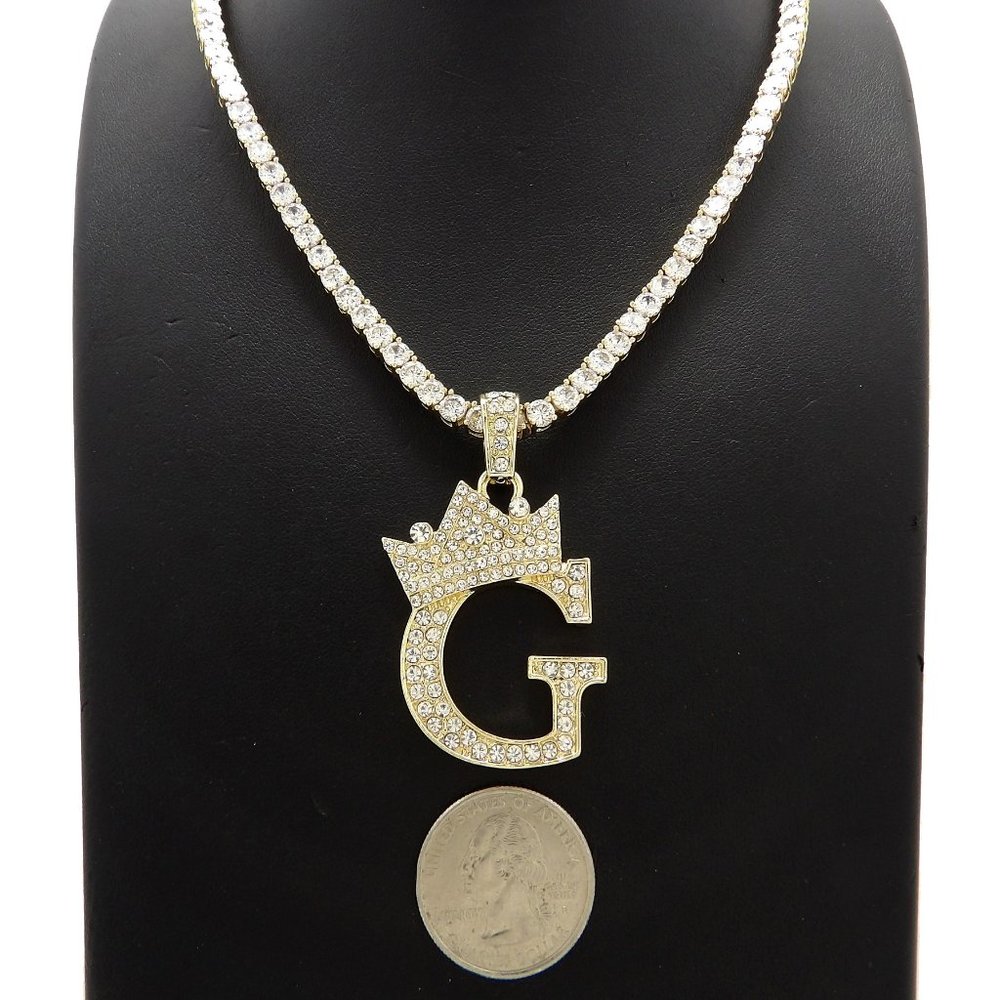 Initial Letter "G" Pendant Tennis Chain Necklace